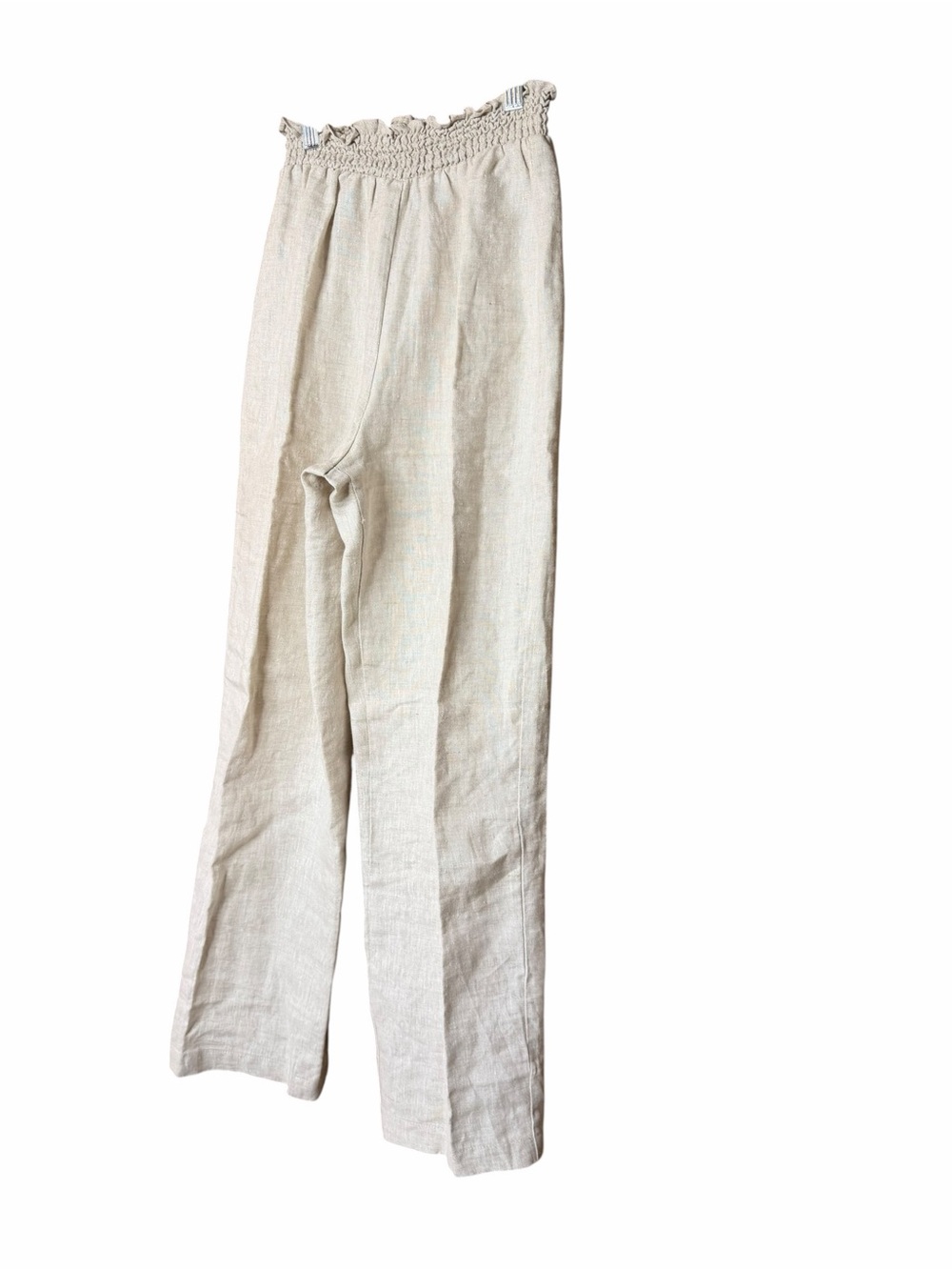 Reformation Oatmeal 100% Linen High Rise Smocked Waist Pants Size S - Picture 3 of 7